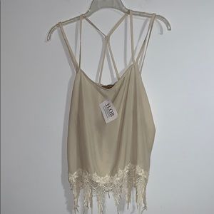 New w Tags Karen Zambia Camisole With Lace Fringes